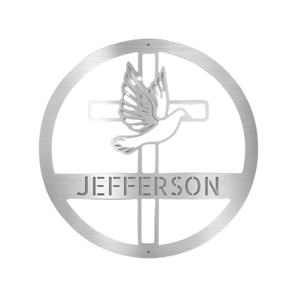 Christian Faith | Remembrance | Personalized | Name | Dove and Cross | Steel Sign | Metal Art