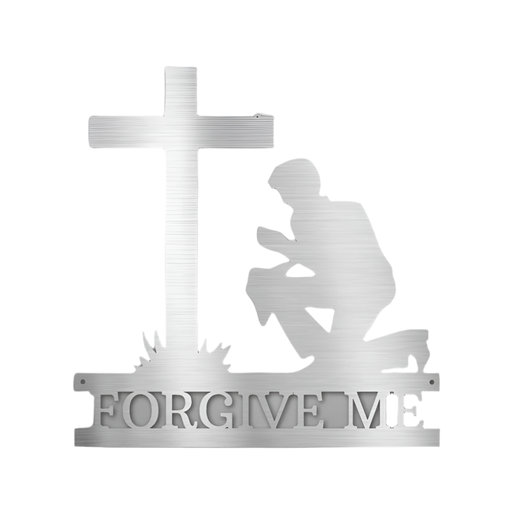 Christian Faith | Remembrance | Personalized | Kneeling Man | Cross | Steel Sign | Metal Art