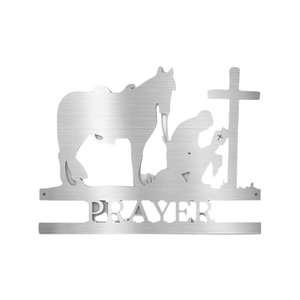 Christian Faith | Country Life | Equestrian | Remembrance | Personalized | Kneeling Cowboy | Cross | Steel Sign | Metal Art|
