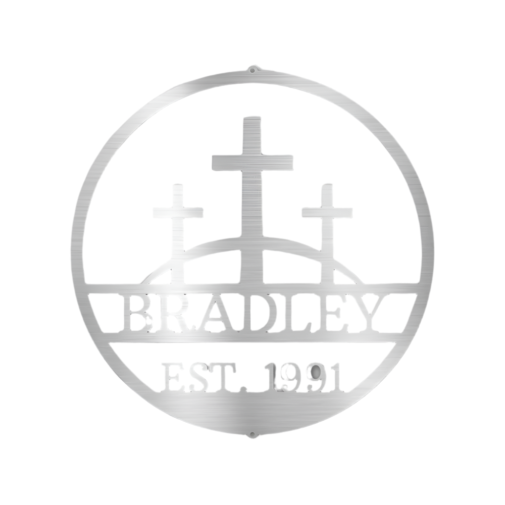 Christian Faith| Remembrance | Personalized | Name + Year | Three Crosses | Steel Sign | Metal Art