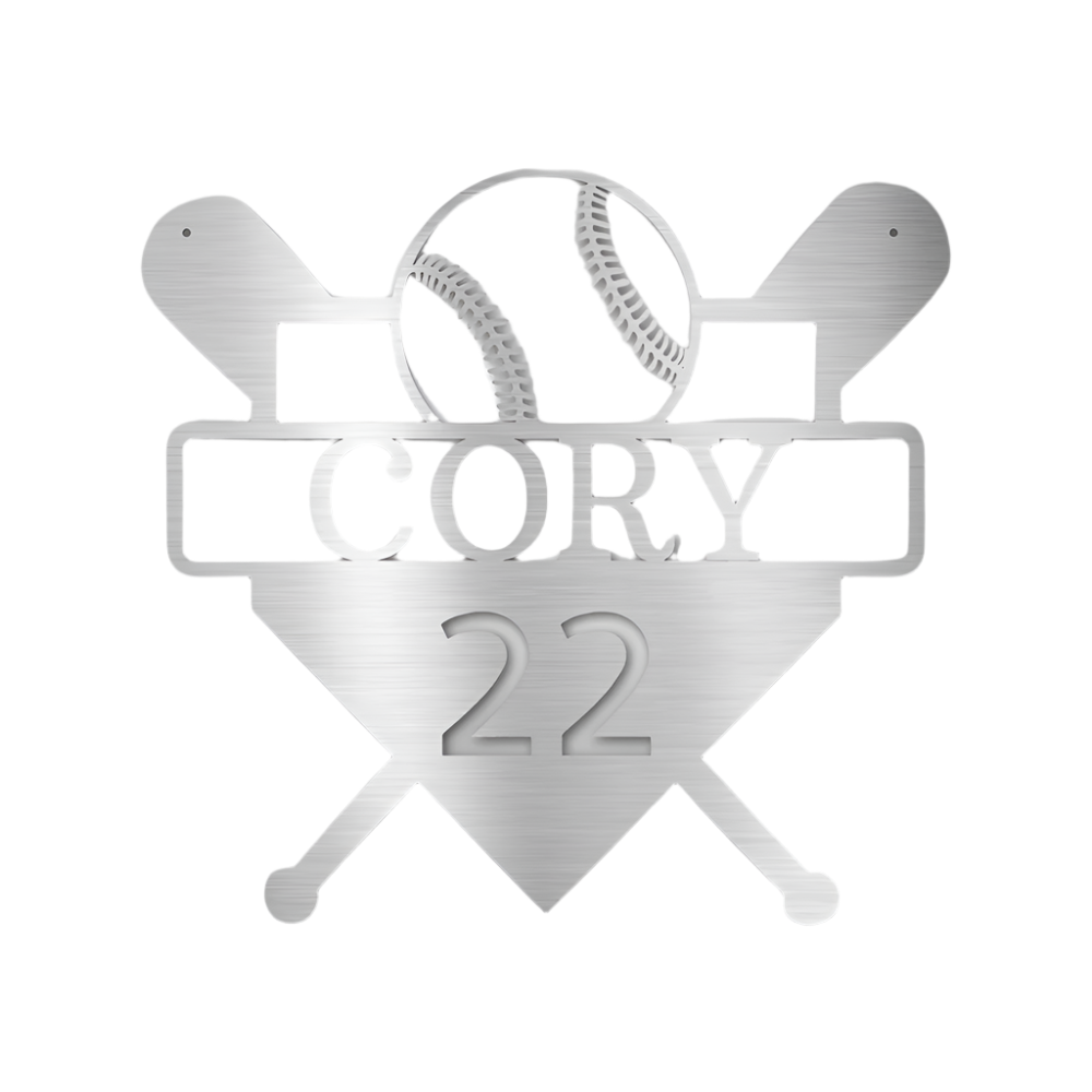Sports | Baseball | Personalized | Name + Number | Baseball | Steel Sign | Metal Art