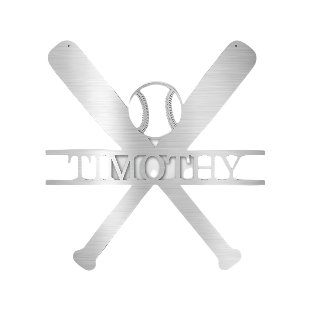 Sports | Baseball | Personalized | Name | Double Bats 1 | Steel Sign | Metal Art