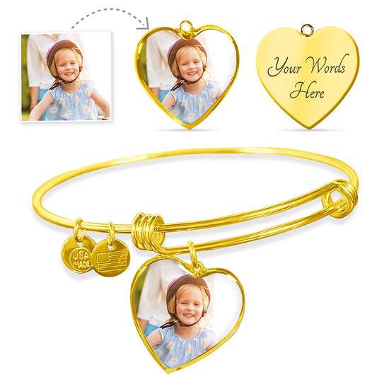 Personalized Bangle | Upload Your Photo | Heart Pendant