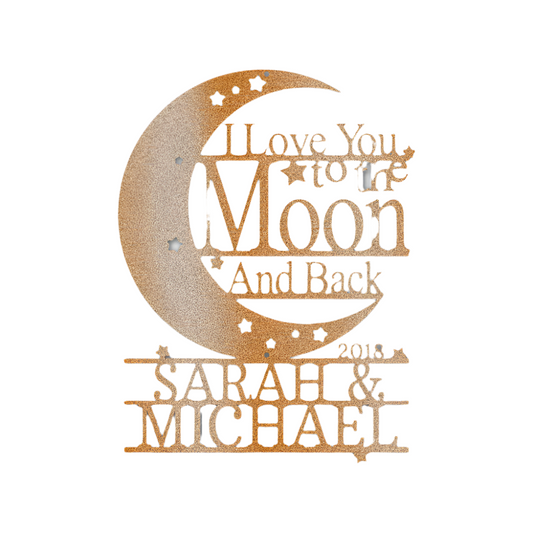 Personalized | Name + Year | I Love You To The Moon & Back | Steel Sign | Metal Art | Couple | Romantic | Gift