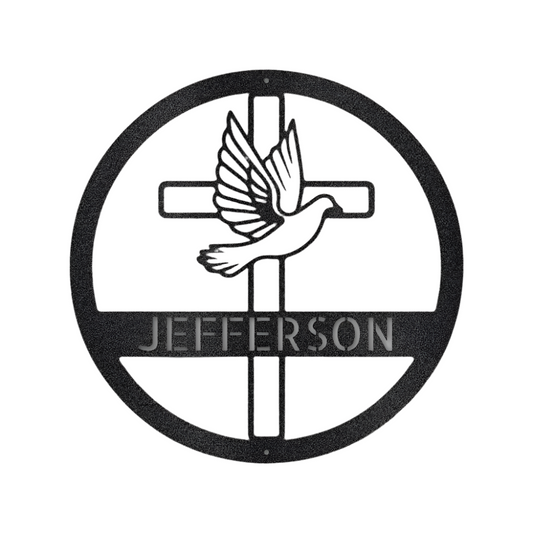 Christian Faith | Remembrance | Personalized | Name | Dove and Cross | Steel Sign | Metal Art