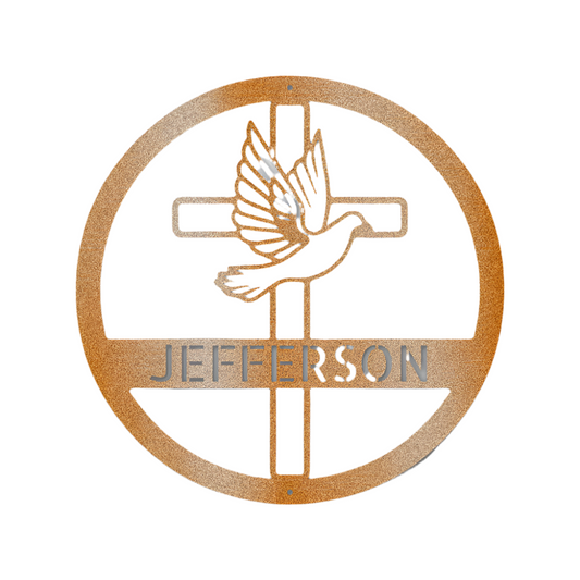 Christian Faith | Remembrance | Personalized | Name | Dove and Cross | Steel Sign | Metal Art