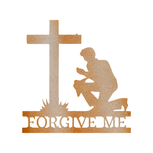 Christian Faith | Remembrance | Personalized | Kneeling Man | Cross | Steel Sign | Metal Art