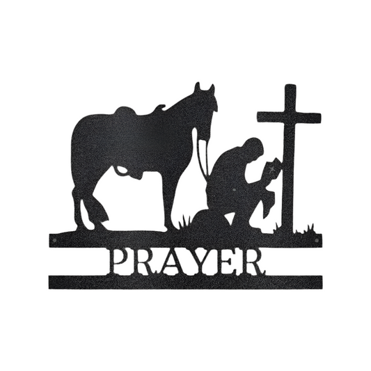 Christian Faith | Country Life | Equestrian | Remembrance | Personalized | Kneeling Cowboy | Cross | Steel Sign | Metal Art|