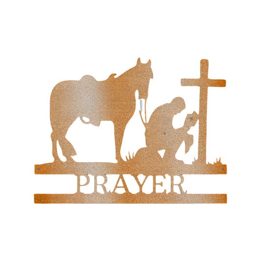 Christian Faith | Country Life | Equestrian | Remembrance | Personalized | Kneeling Cowboy | Cross | Steel Sign | Metal Art|