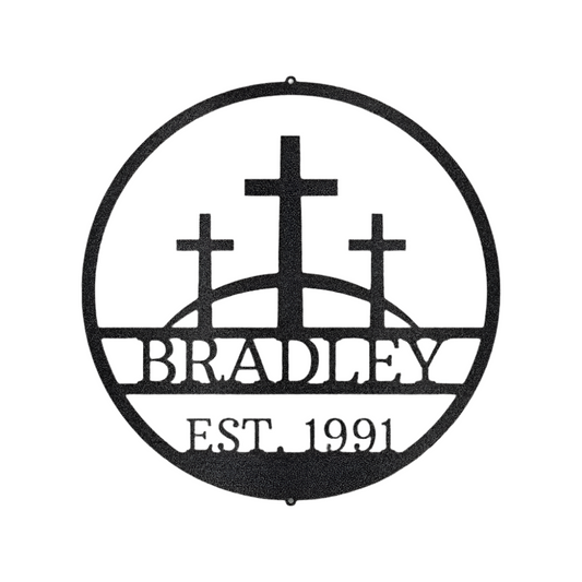 Christian Faith| Remembrance | Personalized | Name + Year | Three Crosses | Steel Sign | Metal Art