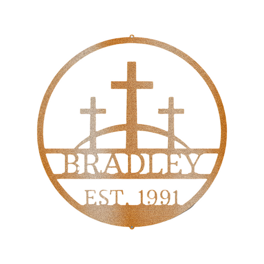 Christian Faith| Remembrance | Personalized | Name + Year | Three Crosses | Steel Sign | Metal Art