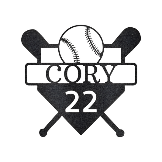 Sports | Baseball | Personalized | Name + Number | Baseball | Steel Sign | Metal Art