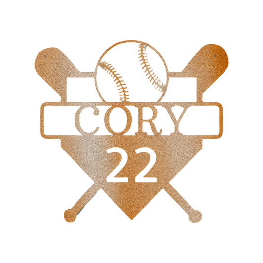 Sports | Baseball | Personalized | Name + Number | Baseball | Steel Sign | Metal Art