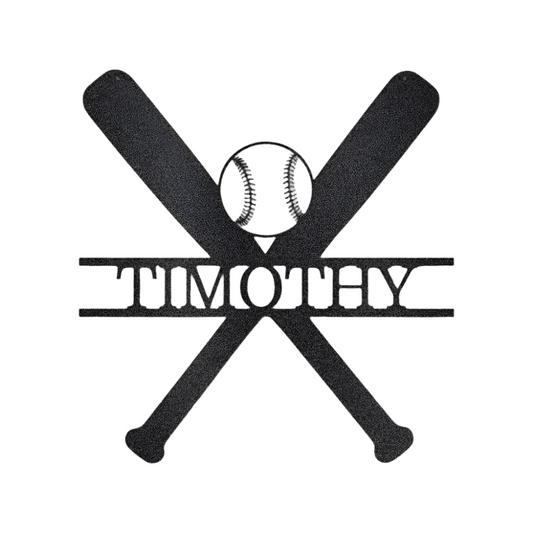 Sports | Baseball | Personalized | Name | Double Bats 1 | Steel Sign | Metal Art