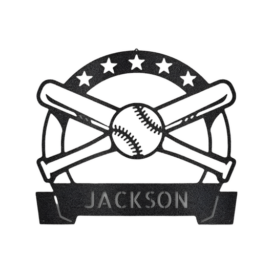 Sports | Baseball | Personalized | Name | Double Bats 3 | Steel Sign | Metal Art