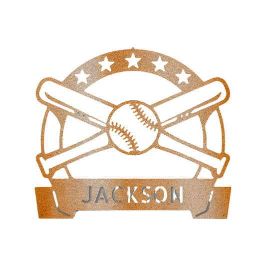 Sports | Baseball | Personalized | Name | Double Bats 3 | Steel Sign | Metal Art