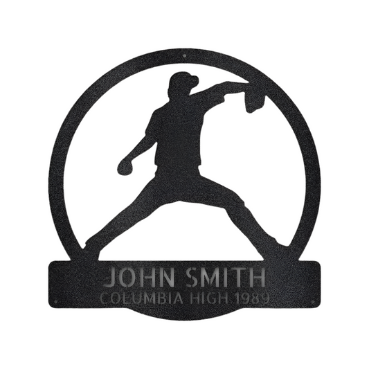 Sports | Baseball | Personalized | Name + School | Perfect Pitch | Steel Sign | Metal Art