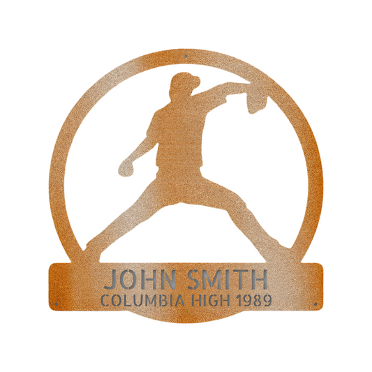 Sports | Baseball | Personalized | Name + School | Perfect Pitch | Steel Sign | Metal Art