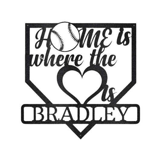 Sports | Baseball | Personalized | Name | Home Is Where The Heart Is | Love Baseball | Steel Sign | Metal Art