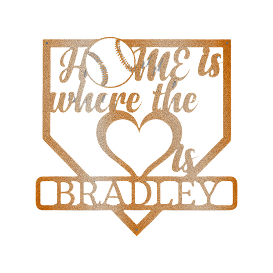 Sports | Baseball | Personalized | Name | Home Is Where The Heart Is | Love Baseball | Steel Sign | Metal Art