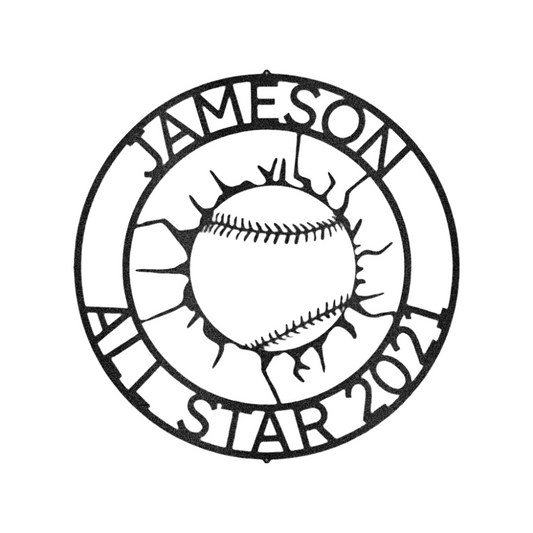 Sports | Baseball | Personalized | Name + Quote | Ball Wall | Steel Sign | Metal Art