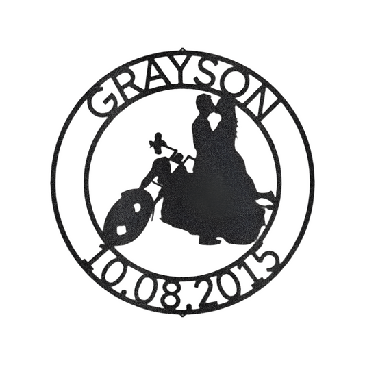 Biker Couple | Personalized | Home Decoration | Name+ Year | Motorcycle | Metal Art | Steel Sign