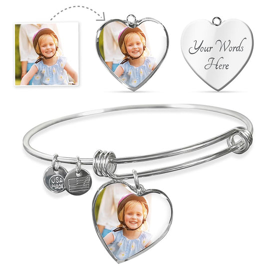 Personalized Bangle | Upload Your Photo | Heart Pendant